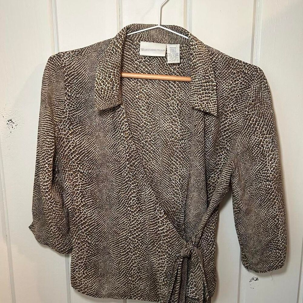 Vintage 90s Silk Corporate Siren Wrap Top - Worthington Size S